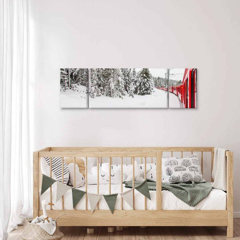 Obraz - Pociąg w zaśnieżonym krajobrazie (170x50 cm)
