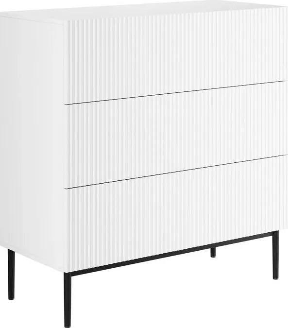 Komoda Nicole 100 cm z szufladami z ryflowanym frontem - biały mat / czarne nóżki