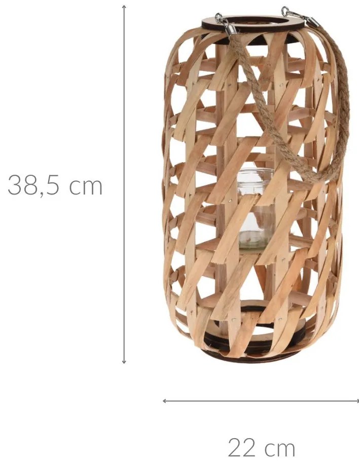 Drewniany lampion, minimalistyczna plecionka i uchwyt ze sznurka