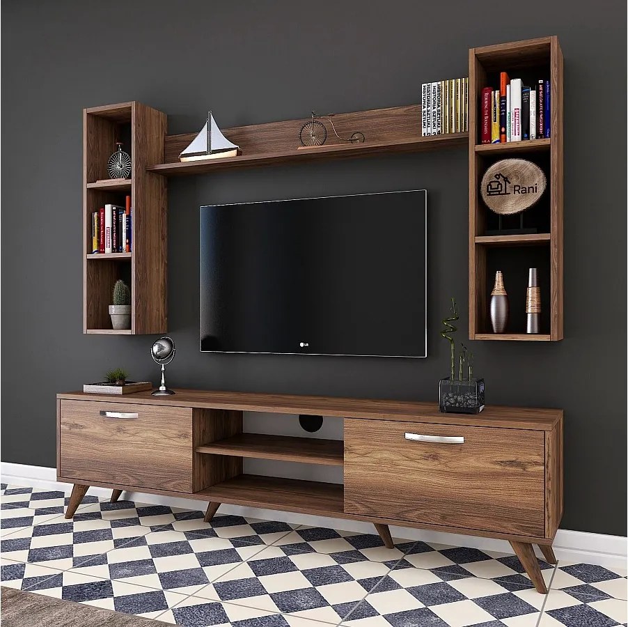 Nowoczesny stolik RTV – 180 cm – orzech – melamina