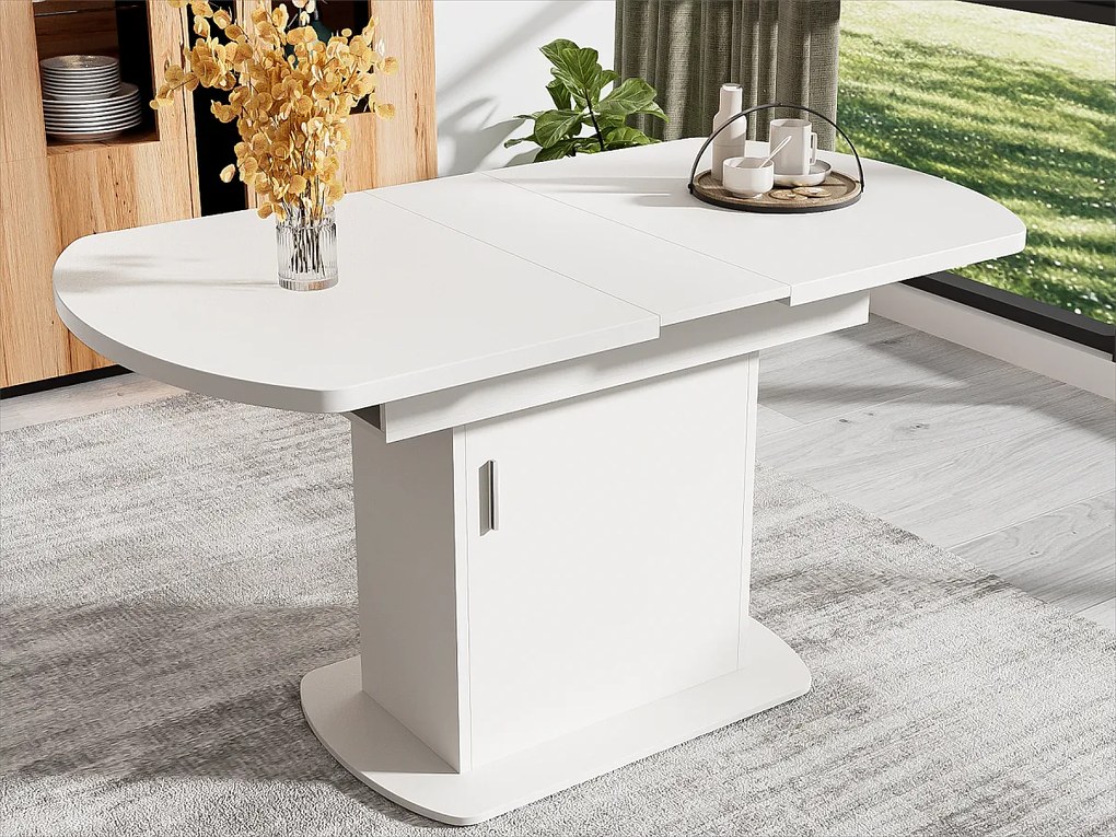 Stół jadalny owalny składany - z miejscem do przechowywania i srebrną rączką - Biały