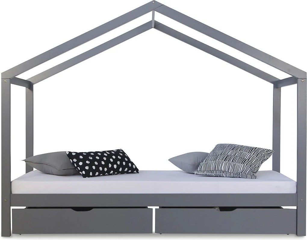 Łóżko dziecięce 90x200 cm Szare Łóżko Domek Łóżko dla dzieci Drewniane łóżko Łóżko z szufladą