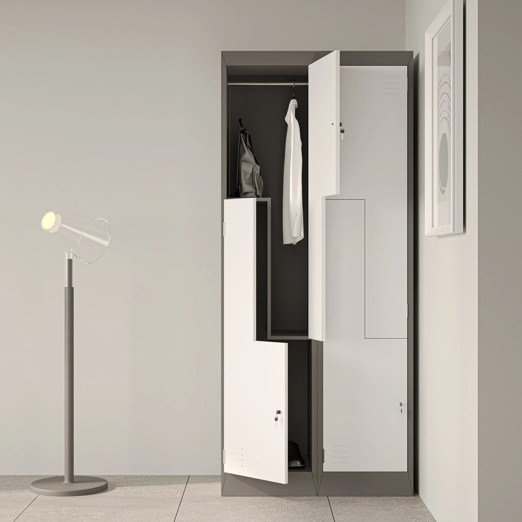 Szafa ubraniowa typu L JULIA, 800 x 1850 x 450 mm, antracytowo-biała