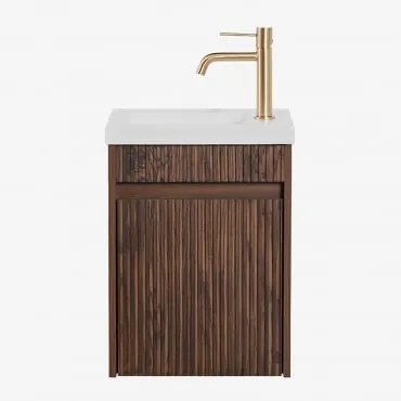 Zestaw Wiszących Mebli Łazienkowych Zintegrowany Z Umywalką Narek Ciemna Czerń & Bezlusterkowiec & Złoto - Sklum