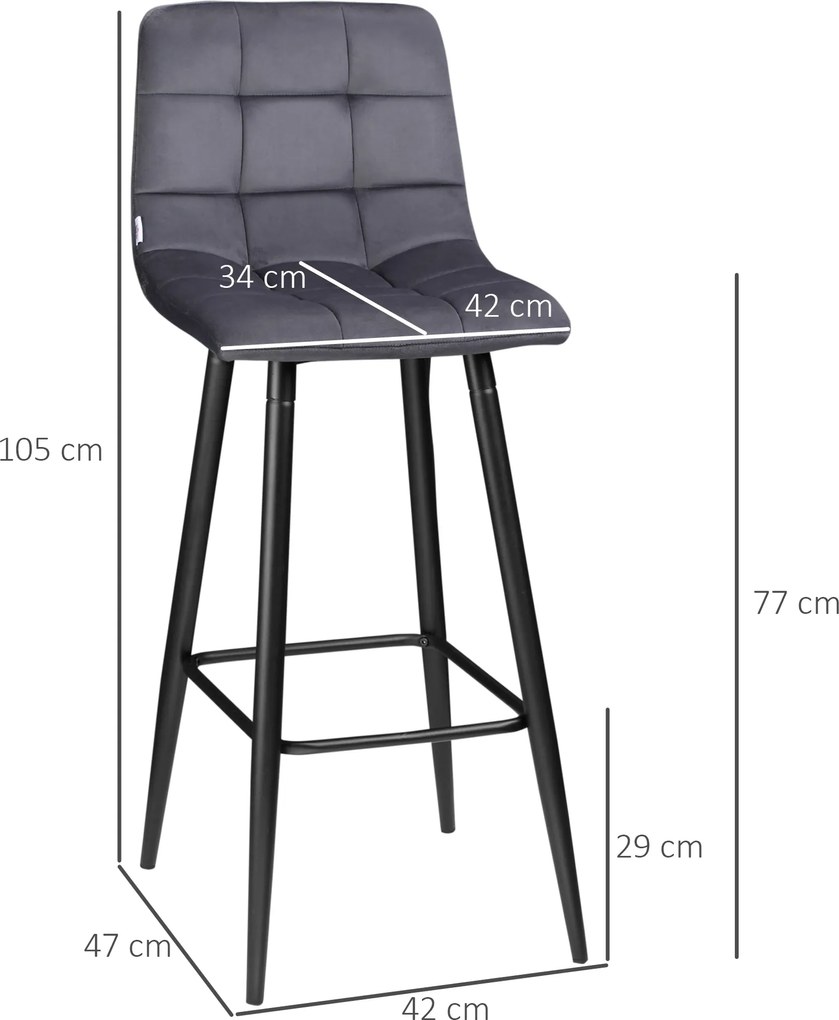 HOMCOM Hokery barowe 2 szt z podnóżkiem Retro design Stabilne i komfortowe Szary | Aosom PL