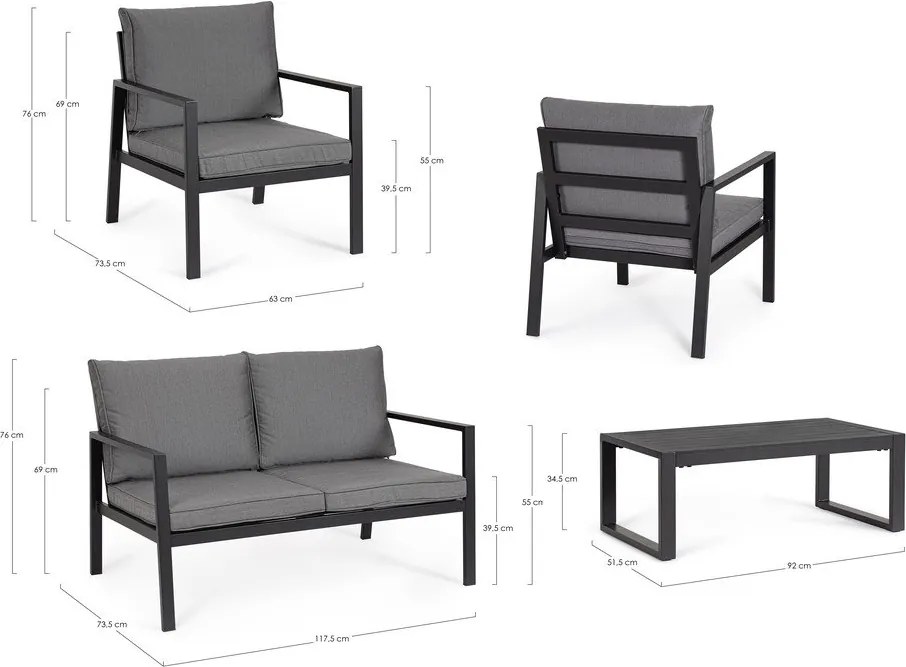 Antracytowy aluminiowy zestaw mebli ogrodowych dla 4 osób Hilde – Bizzotto