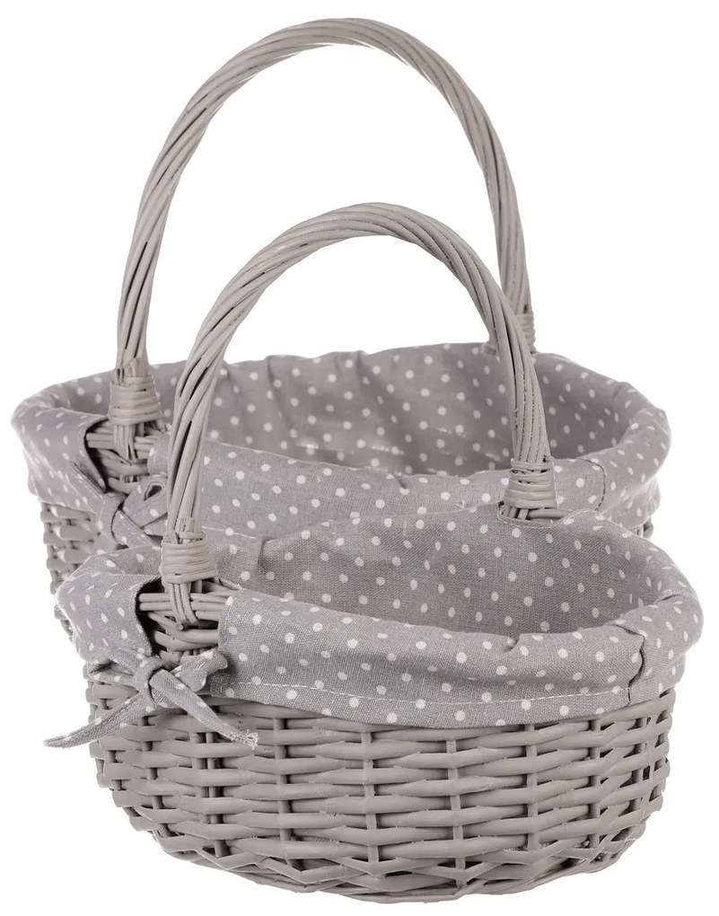 Zestaw koszyków wiklinowych z tkaniną Szara kropka, 2 szt., 2 rozmiary, 31 x 28 x 26 cm