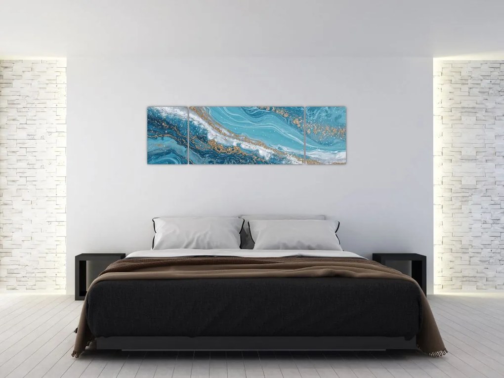Obraz - Jasnoniebieski marmur ze złotem I. (170x50 cm)