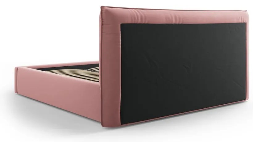 Różowe tapicerowane łóżko dwuosobowe ze schowkiem i stelażem 140x200 cm Elio – Milo Casa