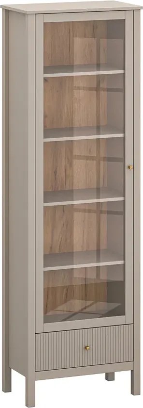Nowoczesny regał z witryną w kolorze taupe G6-M07