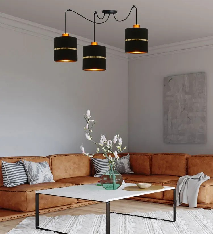 Lampa wisząca abażurowa typu pająk czarny + złoto - 13X Z039 W1-D98