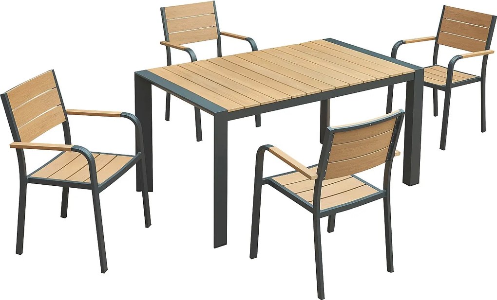 Zestaw ogrodowy aluminiowy : stół dł. 150 cm i 4 krzesła z możliwością sztaplowania - Jasny naturalny i antracytowy - NYROS od MYLIA