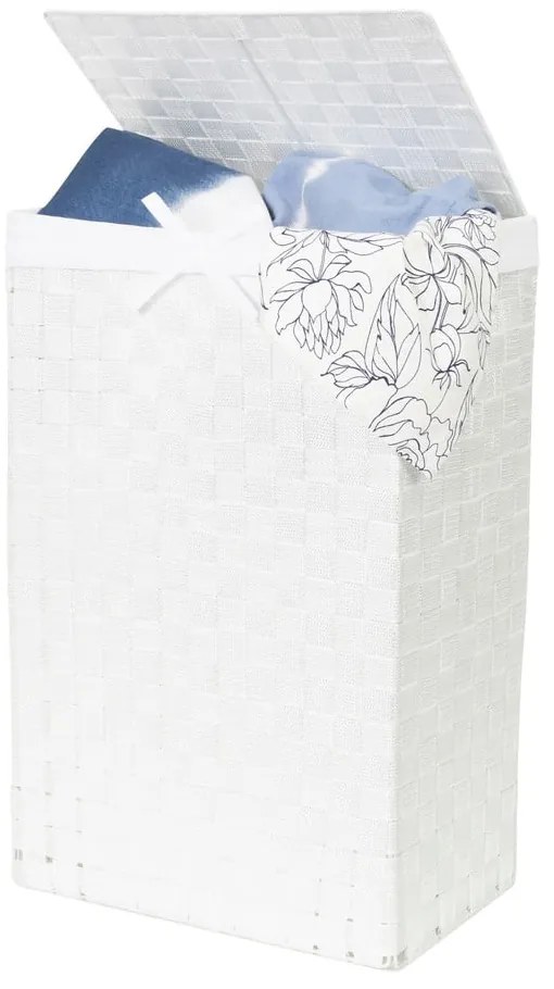 Biały kosz na pranie z pokrywką Compactor Laundry Basket Linen, wys. 60 cm