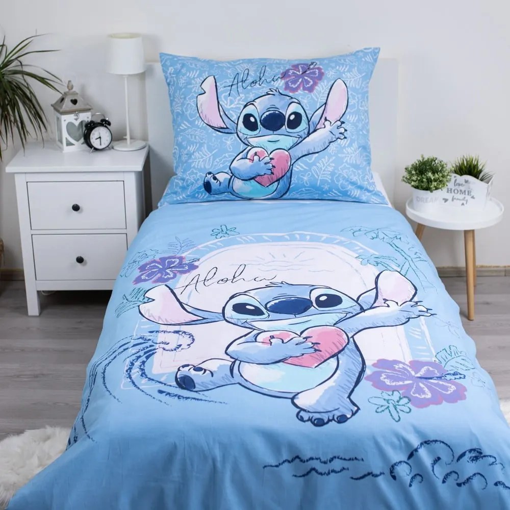 Niebieska bawełniana pościel dziecięca jednoosobowa 140x200 cm Lilo and Stitch "Wave" – Jerry Fabrics