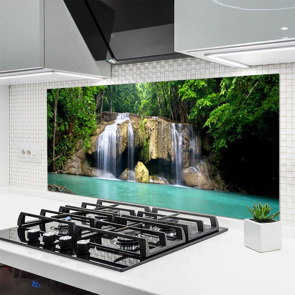 Szkło do Kuchni na Ścianę Wodospad W Cieniu Drzew