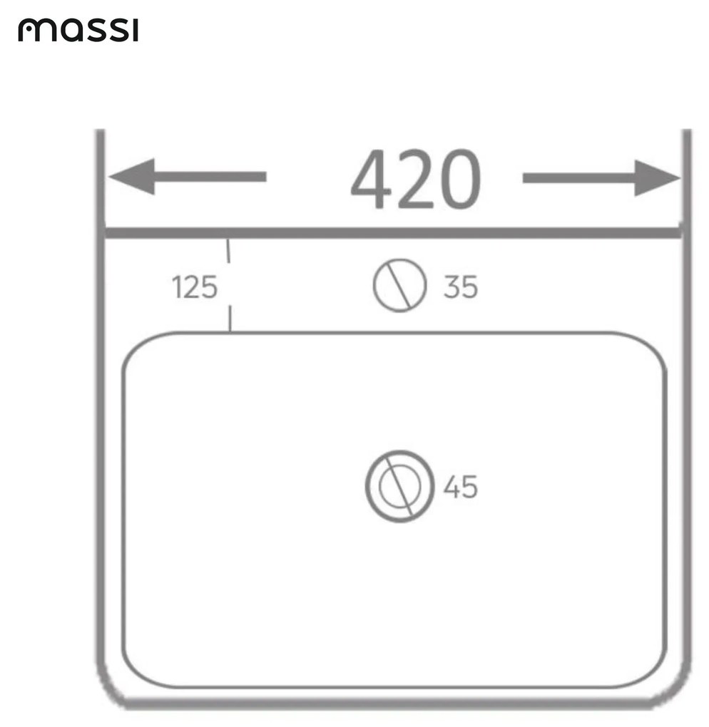 Umywalka nablatowa / wisząca kwadratowa biała z otworem i z półką na mydło 42 x 42 cm SANYA z cienkim rantem typu Slim