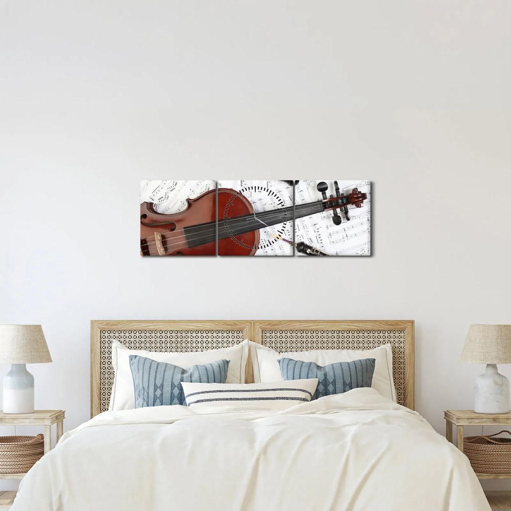 Obraz - Instrumenty muzyczne (z zegarem) (90x30 cm)