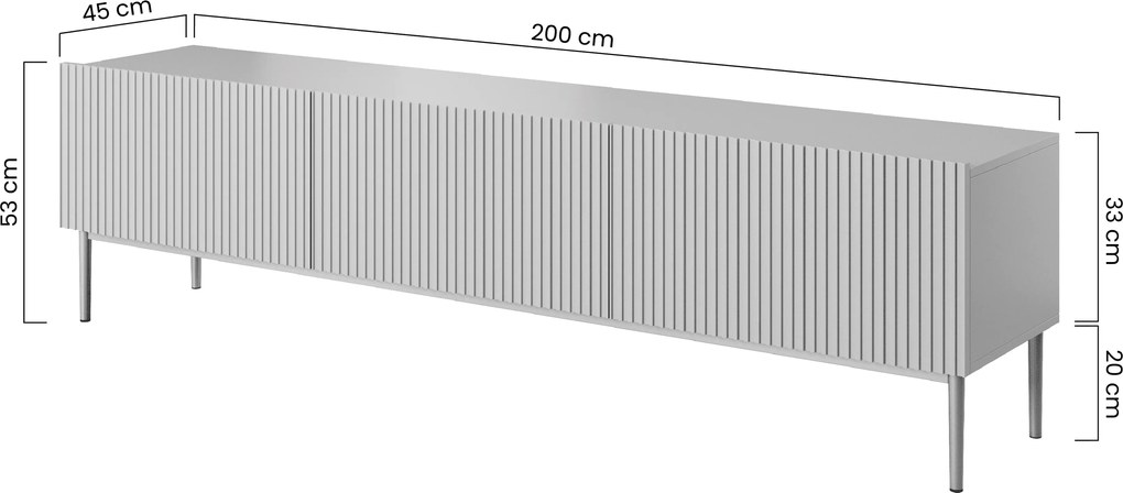Szafka RTV Nicole 200 cm na metalowych nogach z szufladą - kaszmir / czarne nóżki