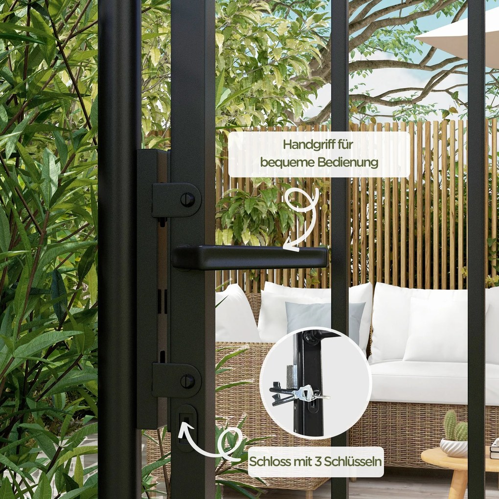 Outsunny Brama ogrodowa, zamek i klucz, dekoracyjne szczyty, stal nierdzewna, 107x204 cm, Czarny