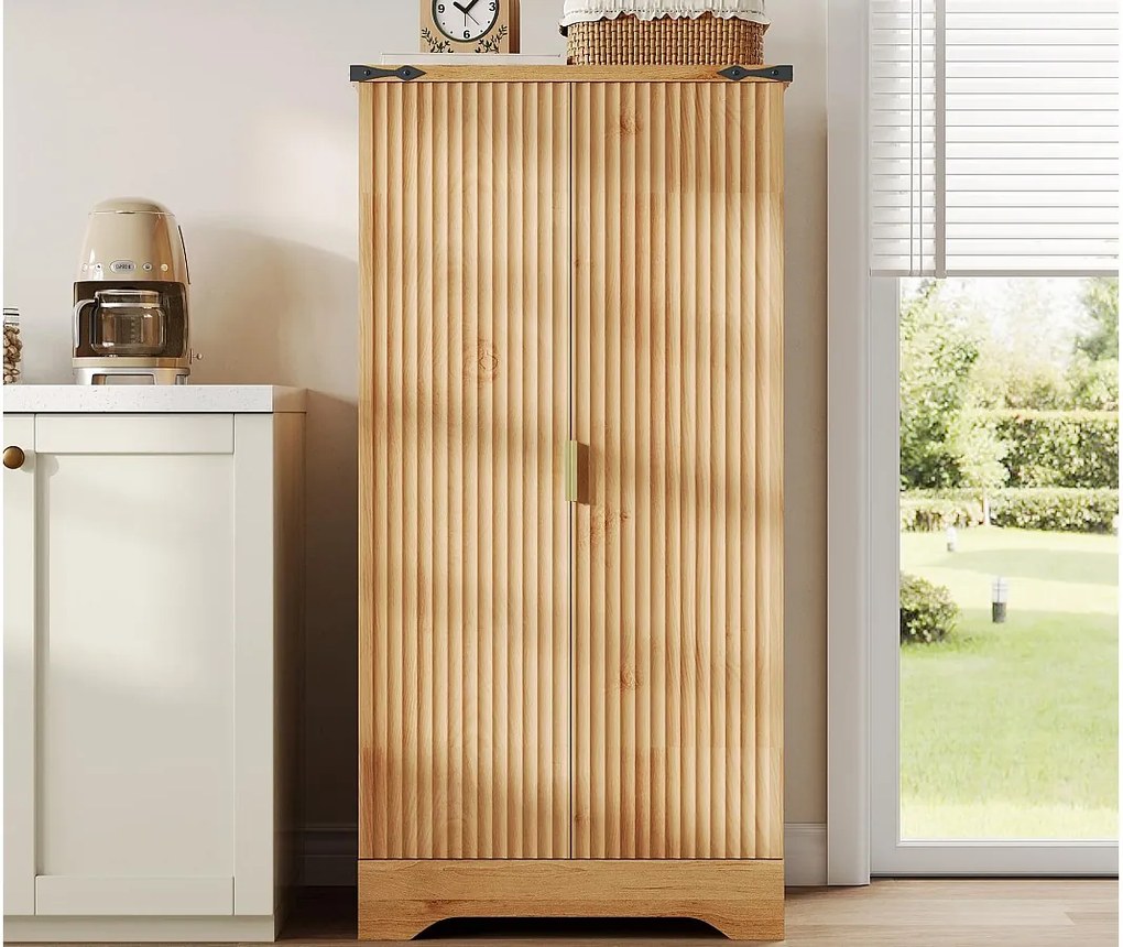 Nowoczesny kredens kuchenny 60,5x40x120cm - z oświetleniem LED z czujnikiem - z 2 drzwiami i półką na przyprawy - Naturalny