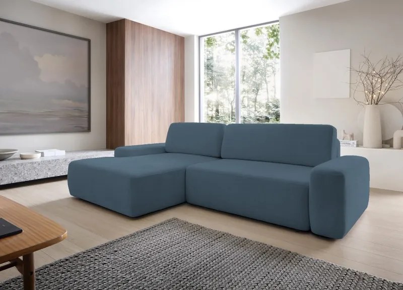 Narożnik BOULI Lewostronny z Elektryczną Regulacją wolnostojący tkanina Raven 86 Turkusowy DOMO HOME