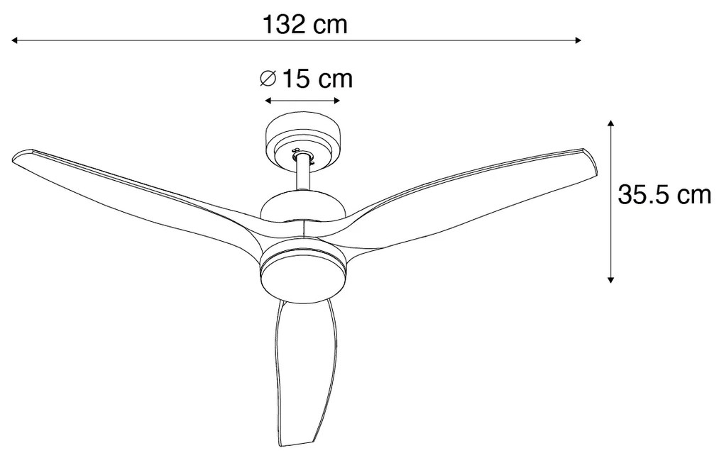 Inteligentny wentylator sufitowy czarny z drewnianym nadrukiem 132 cm z LED ściemnialny z pilotem - Joly