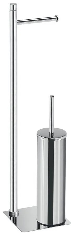 Gedy - stojąca szczotka WC z uchwytem na papier toaletowy TRILLY, chrom błyszczący