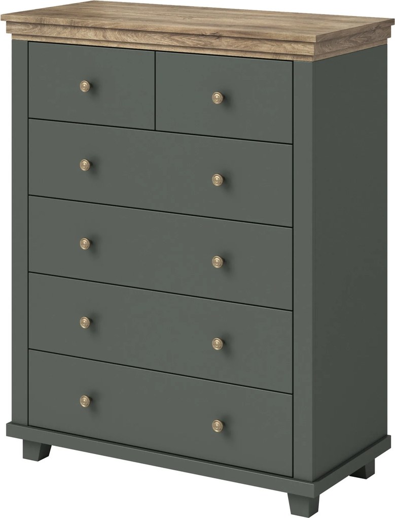 Komoda EVOLETTA 90 cm do Salonu Sypialni 6 Szuflad Zieleń