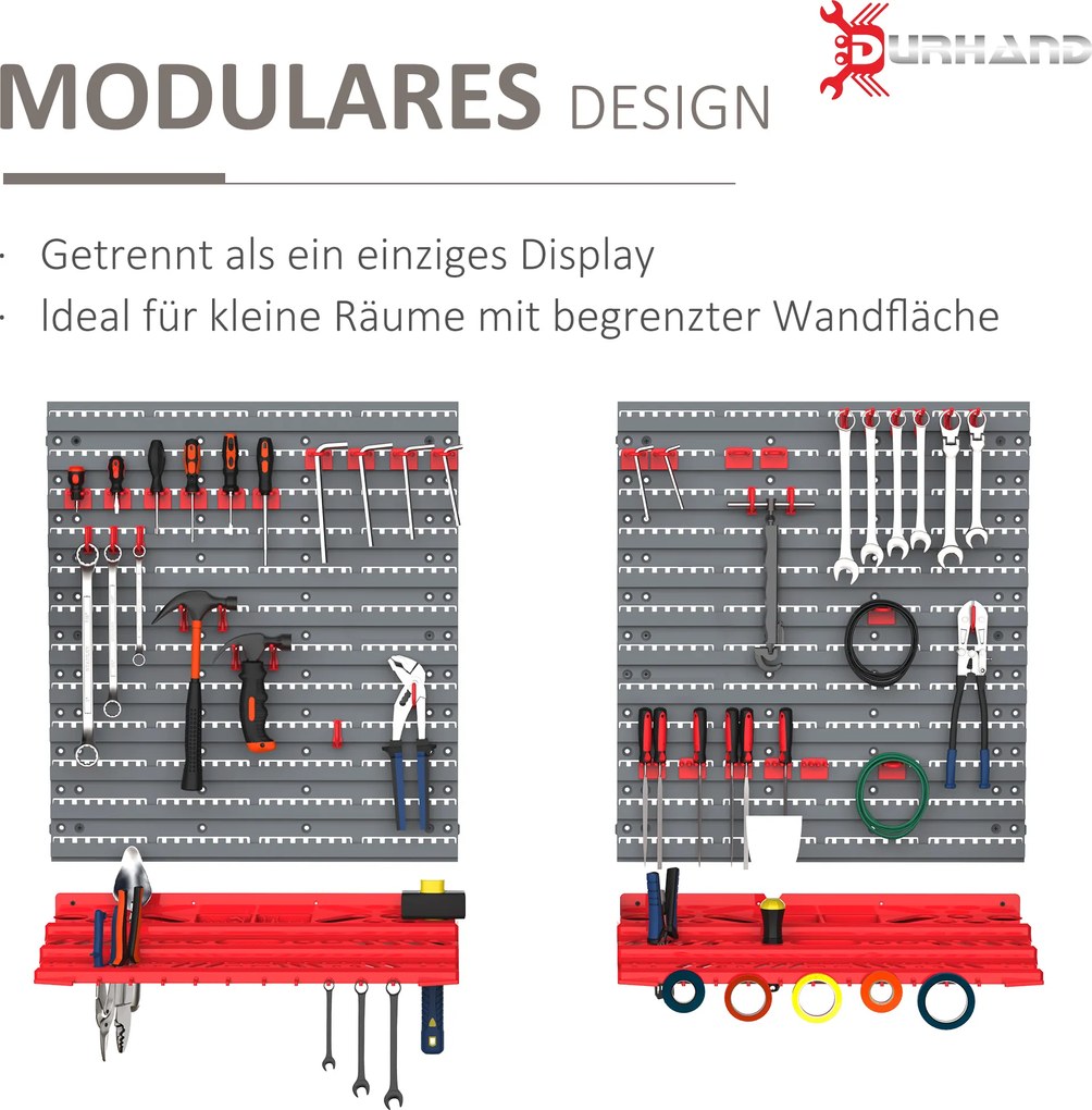 Tablica na narzędzia z półką ścienną 54 elementy Organizer warsztatowy Szary Czerwony | Aosom PL