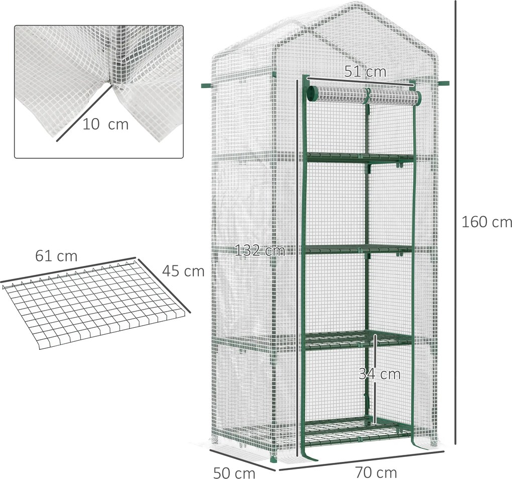 Outsunny Szklarnia Foliowa z Okienkiem 4 Półki Ochrona Roślin Kolor Zielony 70x50x160cm | Aosom PL