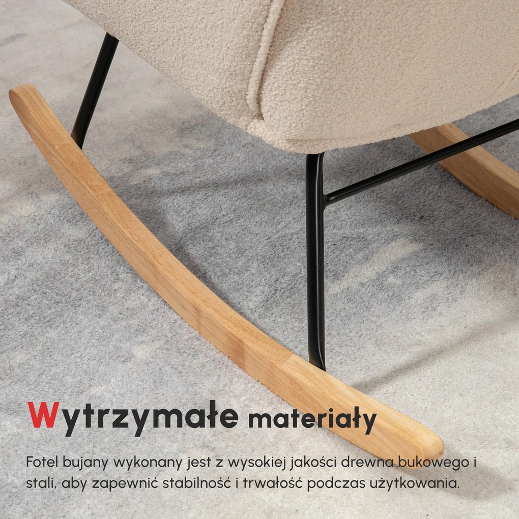 HOMCOM Retro Fotel Bujany, Drewno Lite, Fotel relaksacyjny, 92 cm x 71 cm x 101 cm, Beżowy | Aosom PL