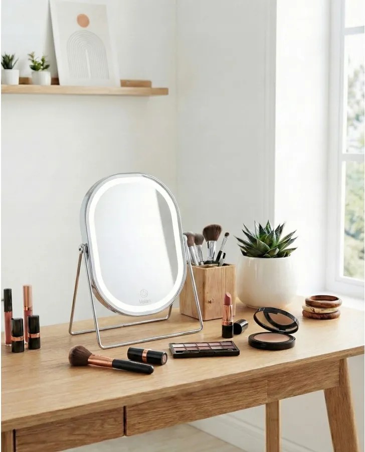 Lusterko Do Makijażu PREMIUM Kosmetyczne POŁYSK Metalowe PODŚWIETLANE LED