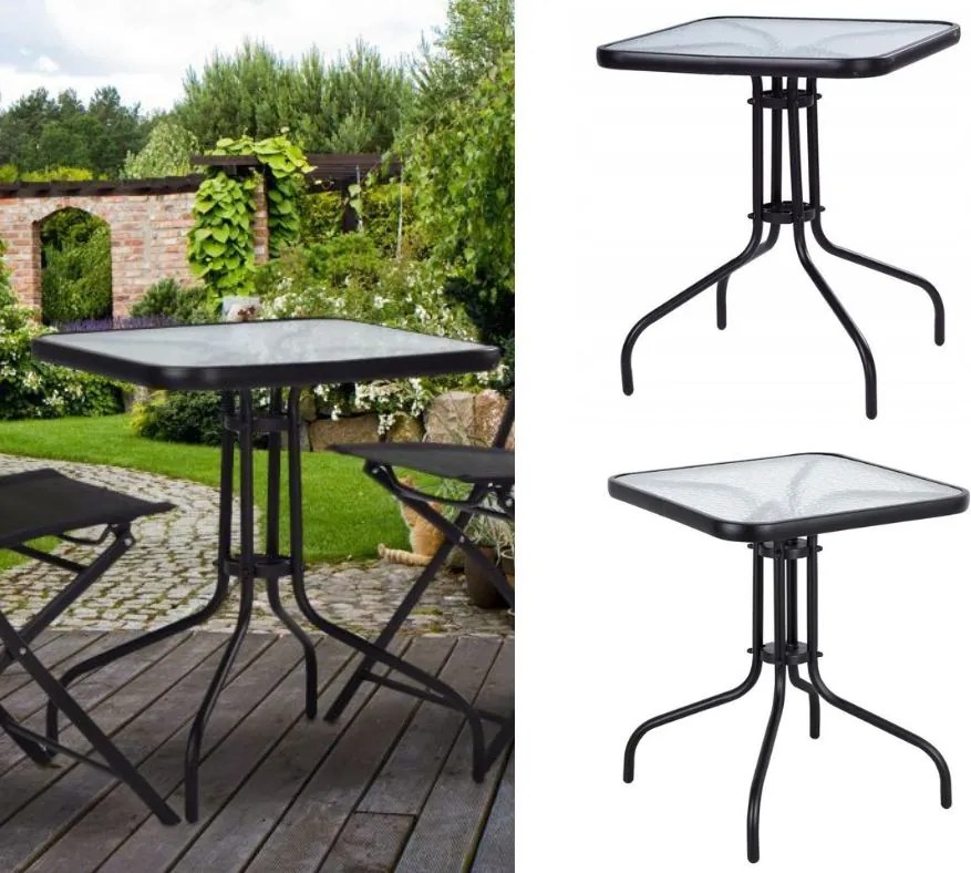 Szklany stolik balkonowy kwadratowy 60 cm Tulum 073, czarny