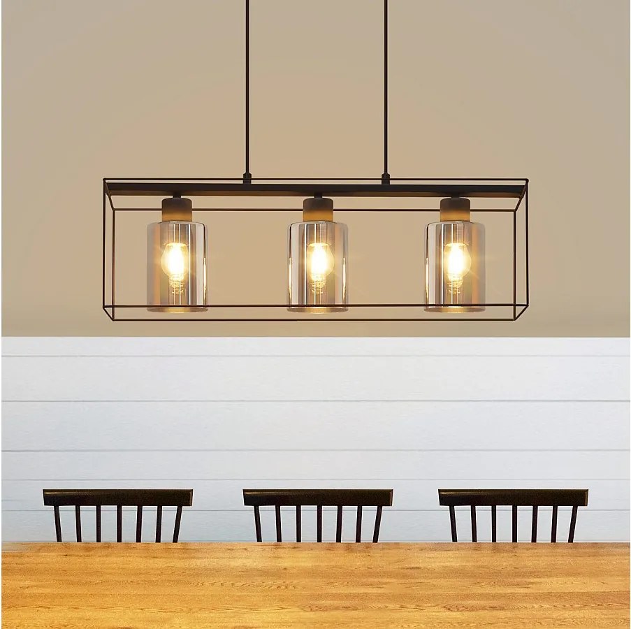 NETTLIFE Czarna lampa wisząca 3 płomienie Szkło vintage E27 Regulowana wysokość lampy wiszącej