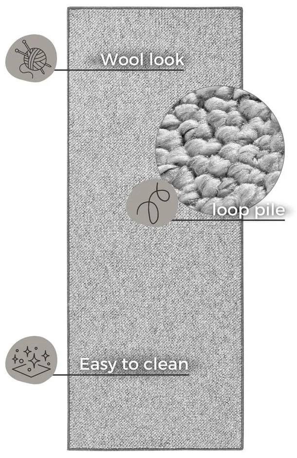 Szary chodnik 80x300 cm Wolly – BT Carpet