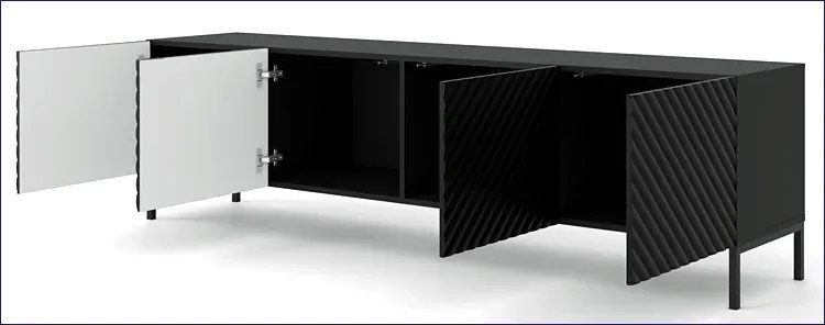 Szafka rtv w stylu glamour czarny mat + czarne nóżki - Resa 7X