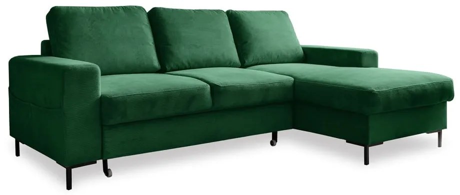 Ciemnozielony sztruksowy rozkładany narożnik (prawostronny) Lofty Lilly – Miuform