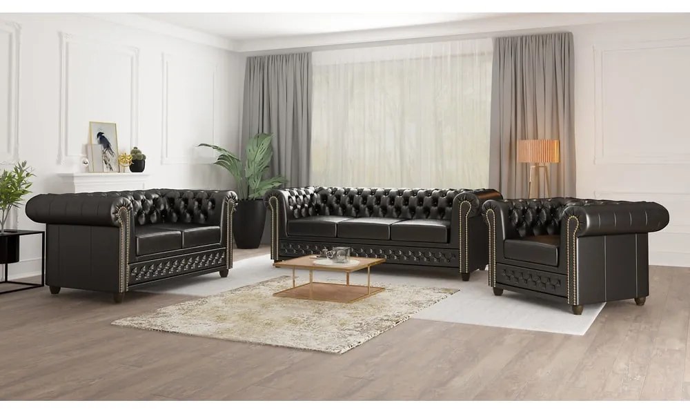 Czarna sofa z imitacji skóry 148 cm York – Ropez