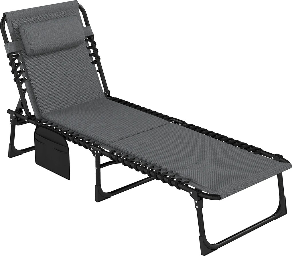 Outsunny Leżak ogrodowy z wyściełaniem i boczną kieszenią, Leżak basenowy, Szary