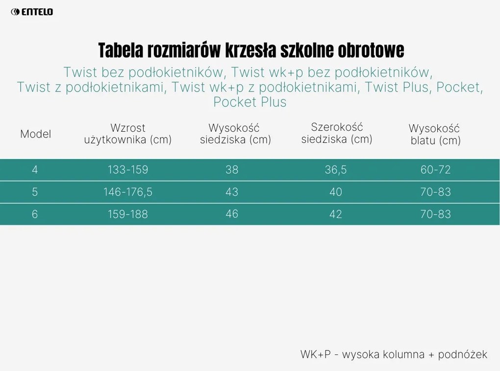 Obrotowe krzesło szkolne Twist z podłokietnikami rozmiar 5-6, podstawa czarna