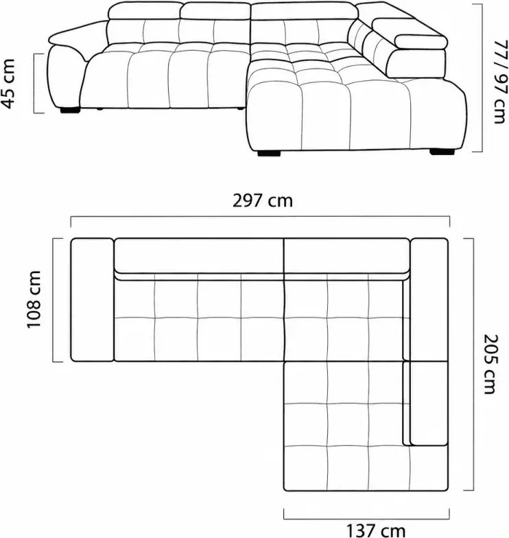 Narożnik Alvin L 297x205 cm – nowoczesny narożnik premium z elektrycznie regulowanym siedziskiem