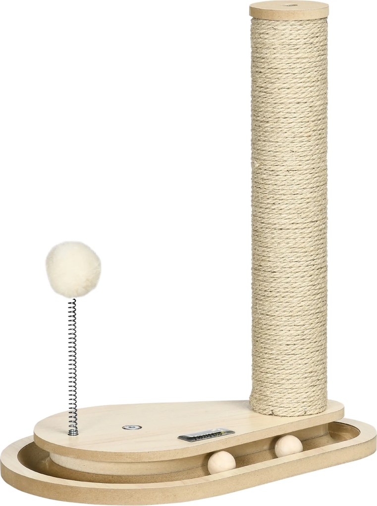 HOMCOM Drapak dla Kociąt z Zabawką, Tora z Kulkami, Kula na Sprężynie, 35 cm x 23 cm x 40 cm, Naturalny