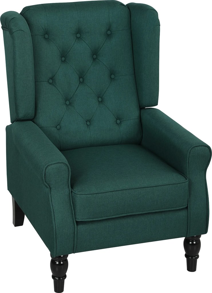HOMCOM Elegancki fotel uszak, grubo wyściełany, zdejmowany pokrowiec, 74 x 86 x 102 cm, ciemnozielony | Aosom PL
