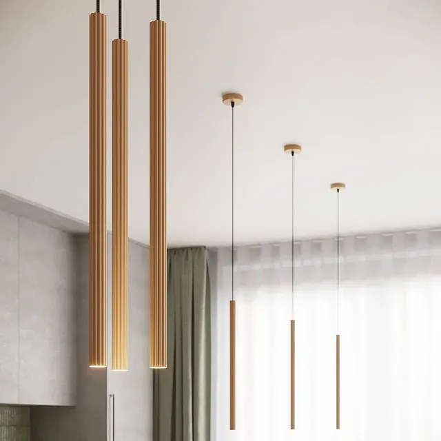 Złota lampa z 3 ryflowanymi długimi kloszami - A613 H2-K23