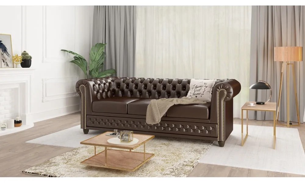Ciemnobrązowa sofa z imitacji skóry 203 cm York – Ropez