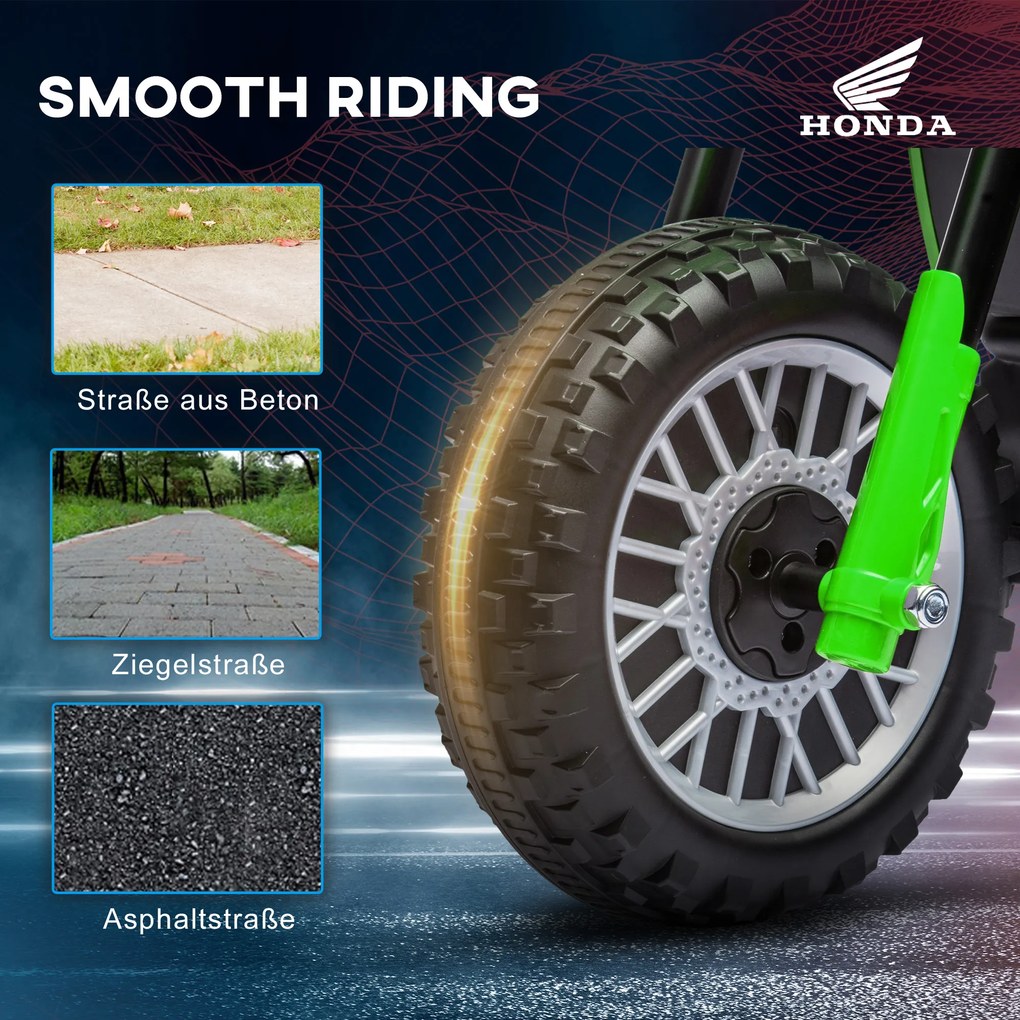 HOMCOM Elektryczny Motocykl dla Dzieci Honda, 3 km/h, Efekty Dźwiękowe, dla Dzieci 18-36 Miesięcy, Zielony