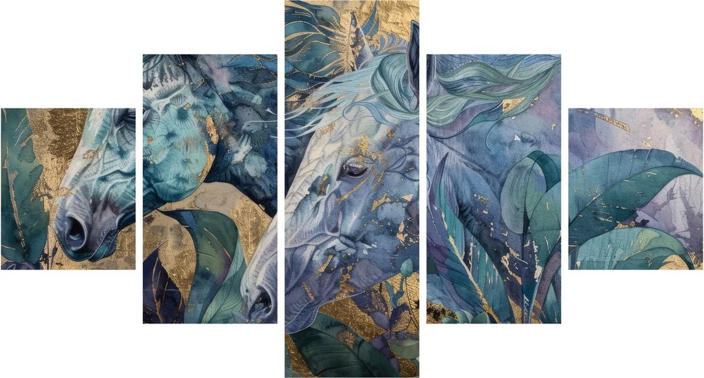 Obraz - Konie na złotym tle (125x70 cm)