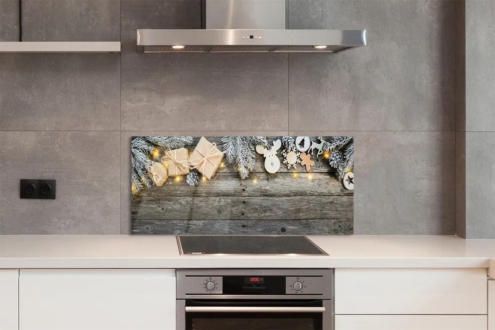 Panel szklany do Kuchni Gałązki Jodły i Prezenty