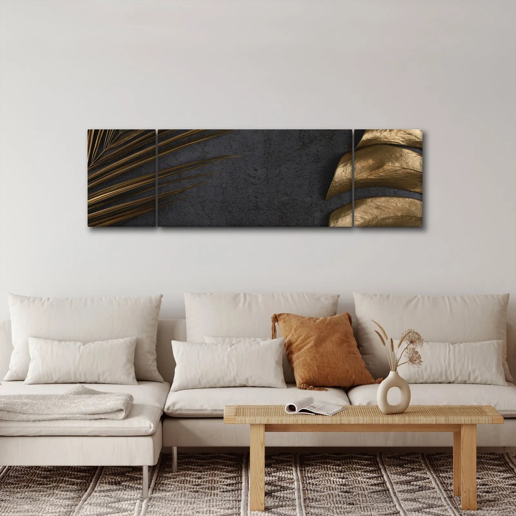Obraz ze złotymi liśćmi (170x50 cm)