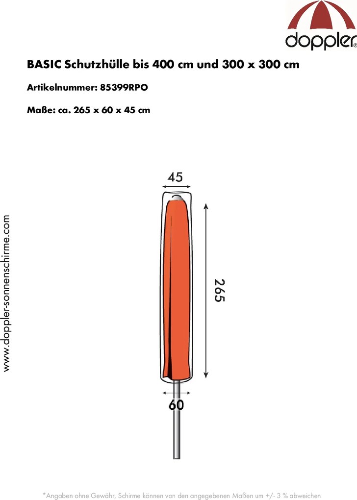 Derby Basic - ochrona parasola środkowego do 400 cm i 300 x 300 cm